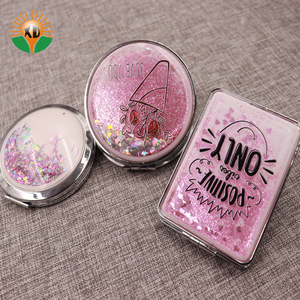 new fashion personalized glitter round gold plated handheld mirror