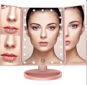 PRITECH OEM Customized 21 LED Light USB Charge Battery Powered Folding Cosmetic Makeup Mirror