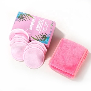 Washable facial cleaning bamboo cotton rounds pad reusable makeup remover pads and headband set