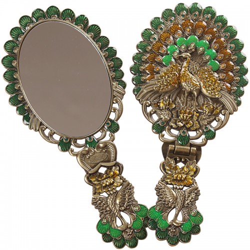 Creative Unique 3D Relief Design Zinc Alloy Peacock Retro Folding Handle Mirror