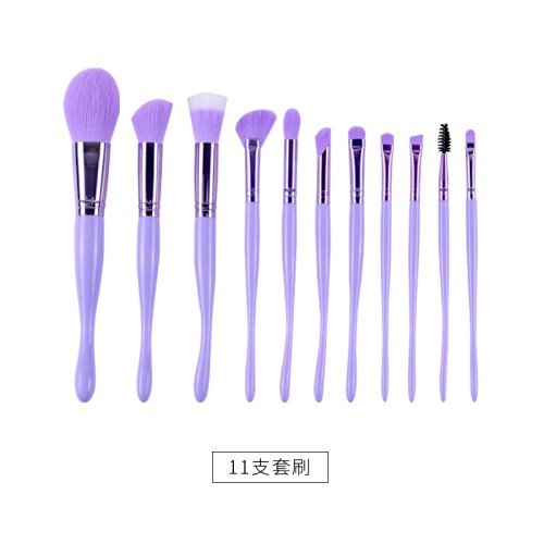 Custom Logo Private Label 10Pcs Purple Makeup Brush Set with PU Leather Travel Pouch Lavender Cosmetic Tool Kit