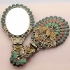 Creative Unique 3D Relief Design Zinc Alloy Peacock Retro Folding Handle Mirror