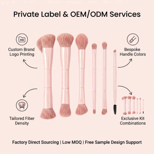 Professional 6 Pcs Double-Ended Makeup Brush Set Soft Vegan Bristles Travel Private Label Cosmetic Tools Brushes Makeup Set