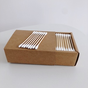 100pcs plastic free biodegradable kraft paper box bamboo stick cotton buds