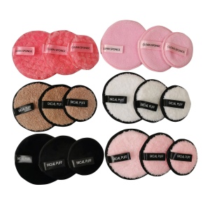 3pcs Bag Custom Logo Facial Cleansing Remover Rounds Microfiber Reusable Soft Fiber Makeup Remover Pads