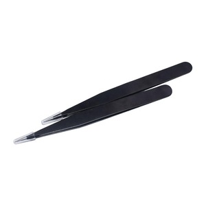 Custom logo stainless steel black eyebrow point tweezers