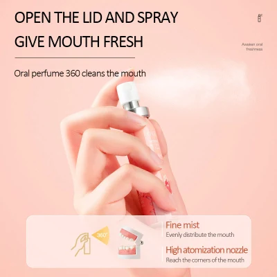 Private Label Oral Care Portable Mouth Refreshing Breath Freshener Spray Oral Remove Bad Alcohol-Free Breath Peach Mint Mouth Spray