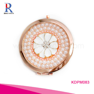 Round rose gold rhinestone inlaid compact mirror brand your own design makeup mirror