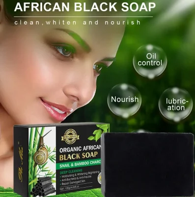 Snail &amp; Bamboo Charcoal Black Soap African Organic Moisturizing Oil Control Facial Soap