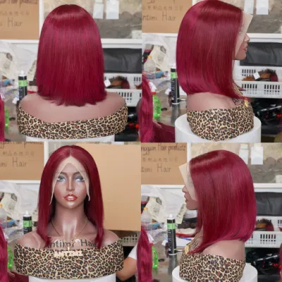 Wholesale Free Sample Factory Virgin Brazilian Human Hair 99j Colored Bob 13X4 Transparent HD Lace Front Wigs for Black Women