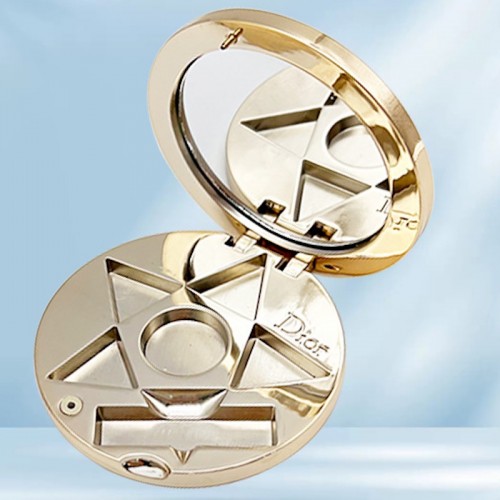 Customized Glossy Gold Color Electroplated Start Shape Pocket Makeup Mirror Multifunctional Foldable Solid Eye Shadow Box