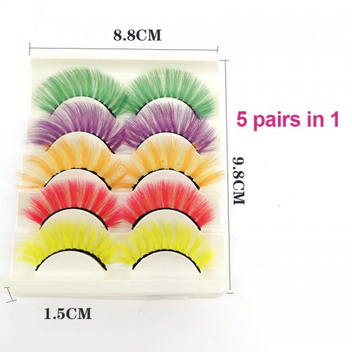 Newest 3D Fake Eyelashes Colorful Faux Mink Lashes Mix Color Pink Blue Red White False Eyelashes Fluffy Soft Cilias Vendor