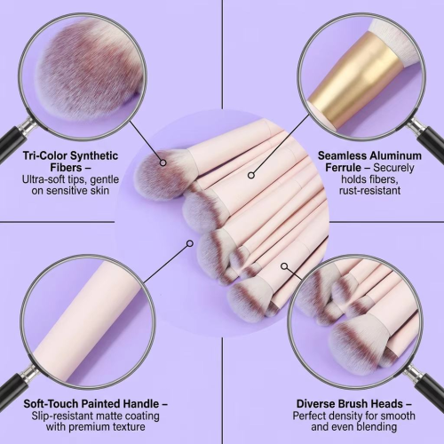 Professional 12 Pcs Soft Pink Makeup Brush Set Premium Vegan Synthetic Fiber Brushes Private Label Cosmetics Brushes Tools Set