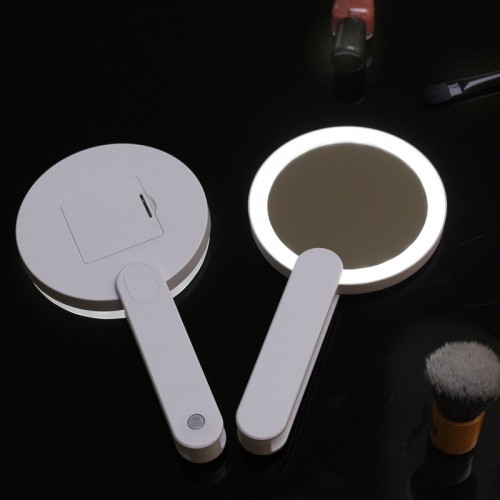 Customized Round LED Makeup Mirror Handheld Rotating Illuminated Pocket Mirror Mini Portable Bag Mirror