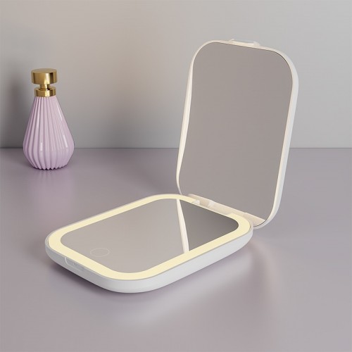 New Portable White Color Compact Wallet Style 1X/10X Magnifying LED Makeup Mirror