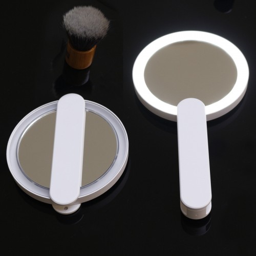 Customized Round LED Makeup Mirror Handheld Rotating Illuminated Pocket Mirror Mini Portable Bag Mirror