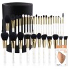 Custom Logo Private Label 24-30 Pcs Makeup Brush Set with Leather Cylinder Holder Case and Beauty Sponge Wholesale