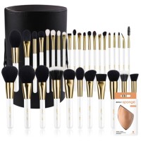 Custom Logo Private Label 24-30 Pcs Makeup Brush Set with Leather Cylinder Holder Case and Beauty Sponge Wholesale