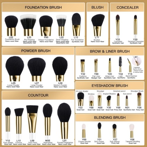 Custom Logo Private Label 24-30 Pcs Makeup Brush Set with Leather Cylinder Holder Case and Beauty Sponge Wholesale