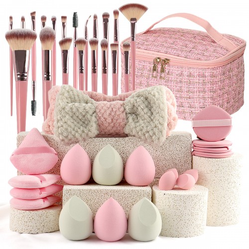 Wholesale 30PCS Makeup Brush & Sponge Set with Cosmetic Bag | OEM/ODM Beauty Tool Kit