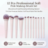 Professional 12 Pcs Soft Pink Makeup Brush Set Premium Vegan Synthetic Fiber Brushes Private Label Cosmetics Brushes Tools Set
