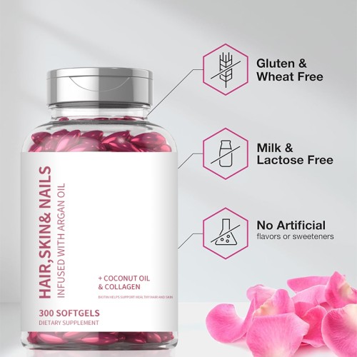 Hair Skin & Nails Softgels Dietary Supplement for Beauty Nutritional Support, Private Label OEM