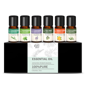 100% Pure Organic Essential Oils Lemongrass Peppermint Lavender Tea tree Orange Eucalyptus 6 Pack 10ml Essential Oil Set