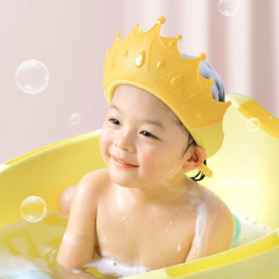 Adjustable Soft Baby Bath Cute Crown Shampoo Cap Toddler Baby Shower Cap