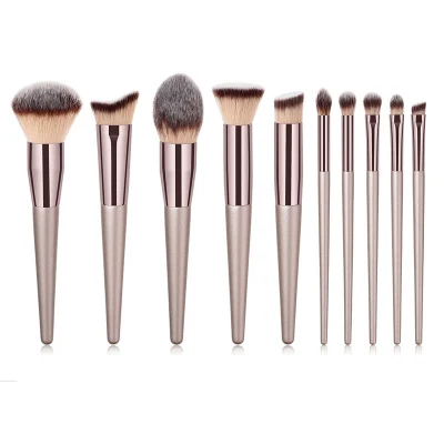 Champagne Gold Makeup Brush Set: 10-Piece Powder &amp; Eye Shadow Brushes
