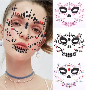 Genya Halloween Decorations Rhinestone Face Jewels Skull Tattoo Stickers Mask