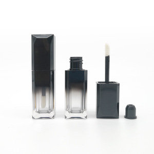 In stock wholesale plastic cosmetics usage liquid lipstick tube case container 5ml black empty lip gloss tube with brush
