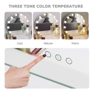 Makeup Vanity Tabletop Mirror with Light Hollywood Style Mirror HD Cosmetic Mirror with 10 LED Dimmable Bulbs 3 Color Modes