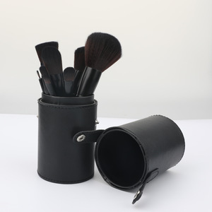 private label black hollow handle makeup brush with cup leather holder