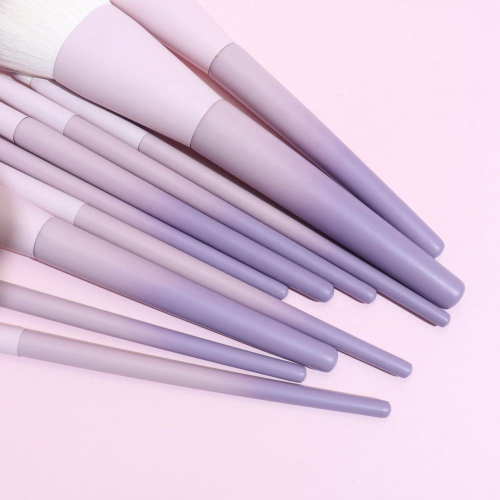 Custom Logo 10Pcs Purple Makeup Brush Set with PU Leather Envelope Bag Soft Synthetic Hair Cosmetic Brushes Wholesale OEM/ODM