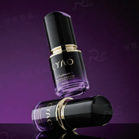 40ml Gradient Purple Glass Serum Bottle with Black Pump Cap & Gold Decorative Ring