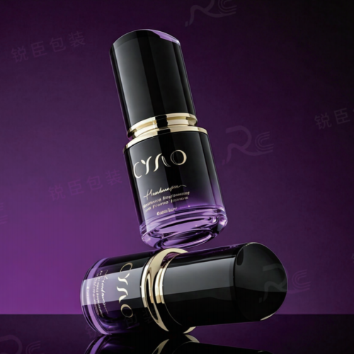 40ml Gradient Purple Glass Serum Bottle with Black Pump Cap & Gold Decorative Ring