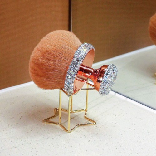 Luxury Crystal Kabuki Powder Brush with Rose Gold Handle – Ultra-Soft Dense Bristles for Face & Body Makeup, Custom Private Label Available