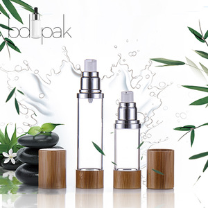 BDPAK bamboo cosmetic packaging airless pump bottle plastic bamboo cap clear Body cosmetic bottles for facial cream