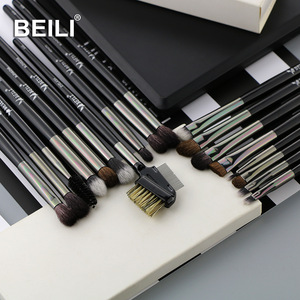 BEILI Pro 18 Pcs Black Makeup Brushes Tools Set Kits Cosmetic Eyeline Conclear Eyebrow Lip Wood Handle Box Packing Private Label