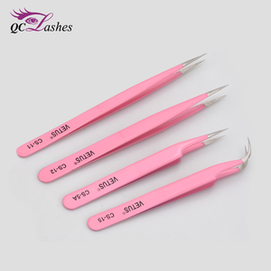 Customize various styles eyebrow tweezers set angled tipped flat stainless steel mini eyelash tweezers