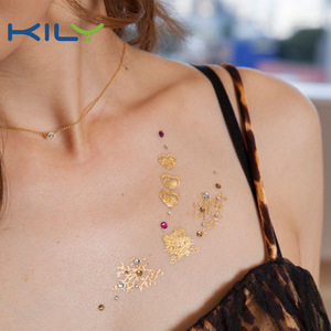 Gold foil flower tattoo body sticker design temporary for Carnival makeup