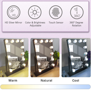 Hollywood DC 5V 3 different light led large table big black hollywood makeup vanity mirror