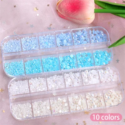 Mix Size Nail Art Pearls Tips Half Round Ab Shiny Pearls 3D Nail Beads Rhinestone Decoration DIY Salon Manicure Supply