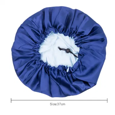 Wholesale Custom Logo High Elastic Blue Large Sleep Reversible Bonnets with Ties Adjustable for Women