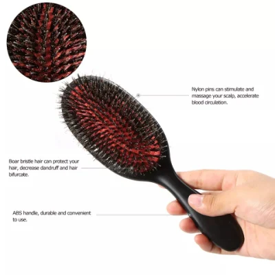 Yaeshii Factory OEM Logo ABC Handle Oval Nylon Boar Bristle and Detangling Hair Brush