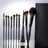 10Pcs Premium Black Makeup Brush Set Private Label Ergonomic Handle Cosmetic Powder Foundation Eyeshadow Brushes with Leather Case Wholesale