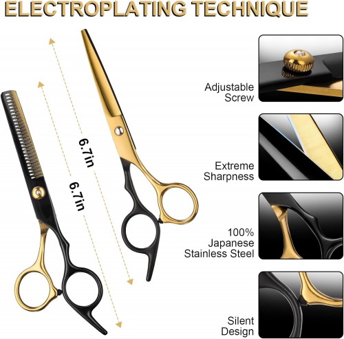 Custom Made Professional Barber Scissors & Thinning Shears - 6.7" Stainless Steel for Home Salon