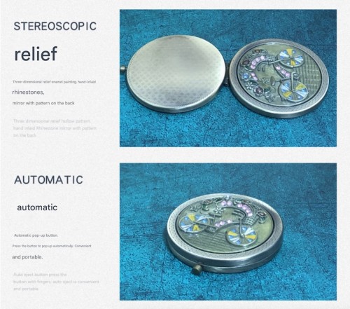 70MM Luxury Pocket Zinc Alloy 3D Relief Folding Makeup Mirror