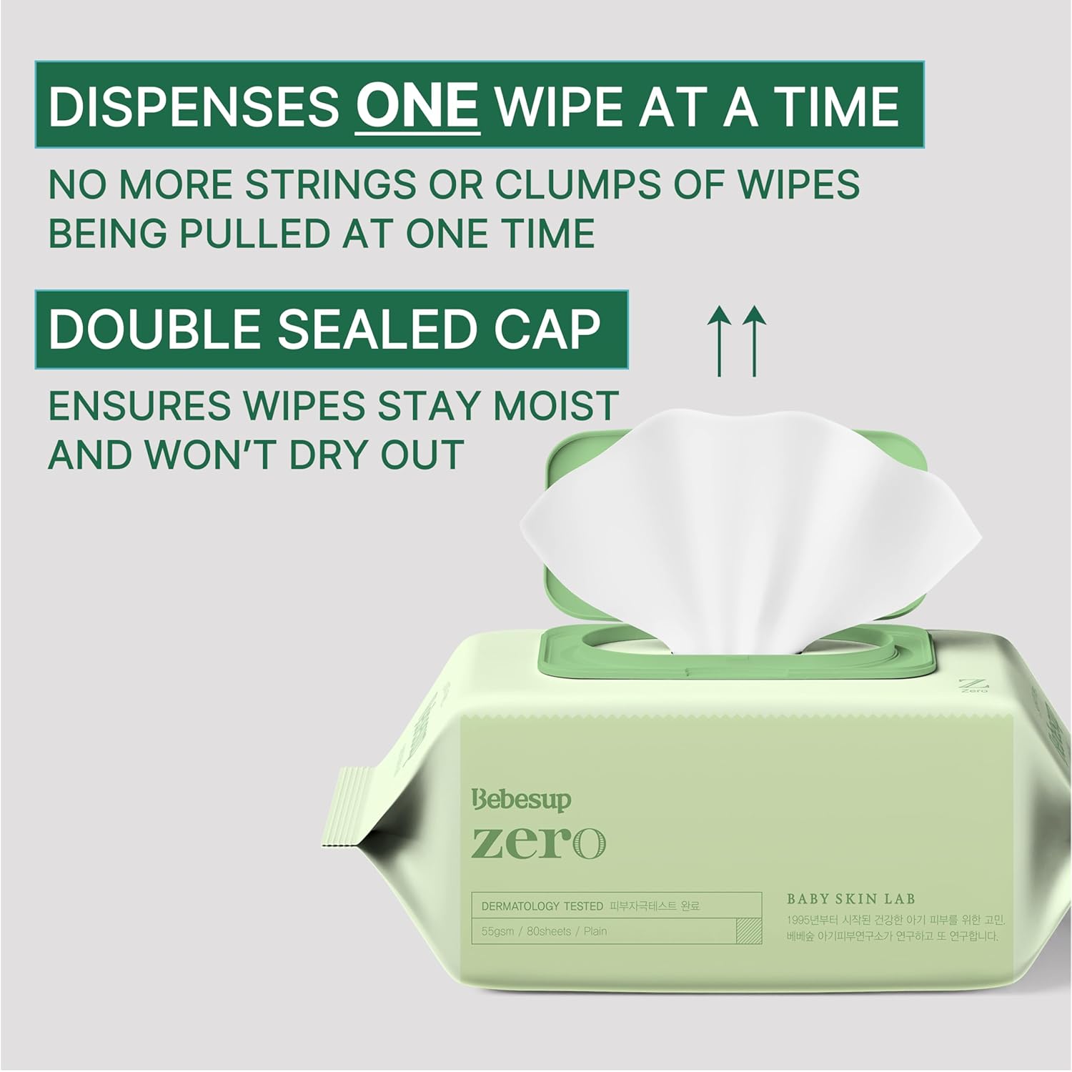 Bebesup Zero Wet Wipes, Plain 80 Sheets With Cap (55GSM)