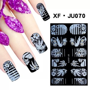 black and white full tips series with art work stickers for nail art